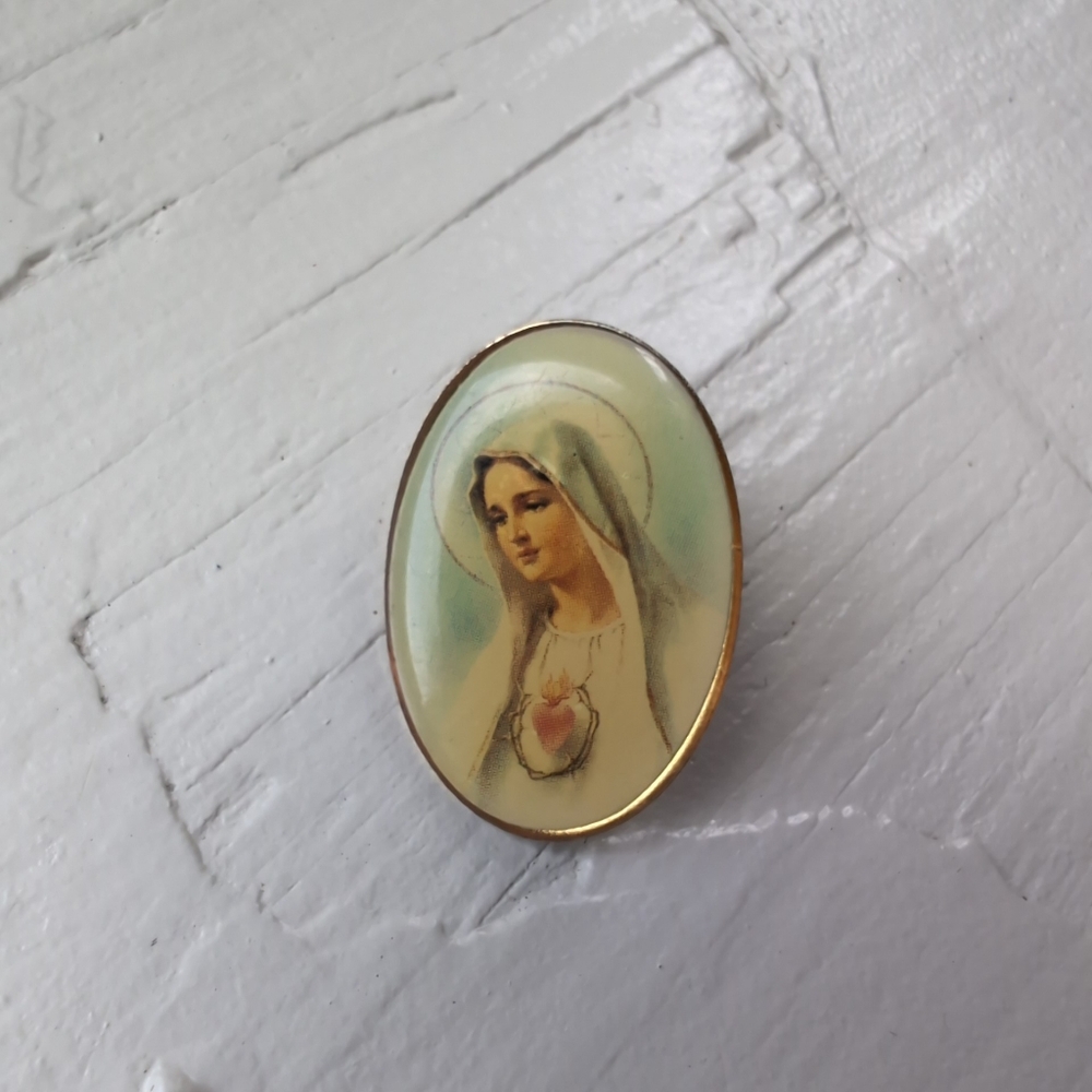 Vintage Virgin Mary with Sacred Heart pin